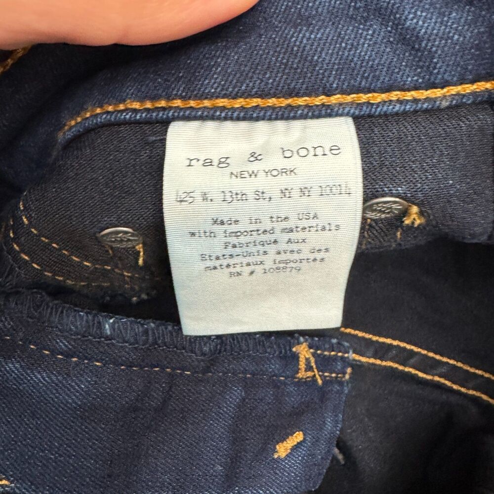 Rag & Bone Skinny Denim Jeans Womens  26 Bedford Blue Dark Wash Raw Hem 27x26 - Picture 5 of 16